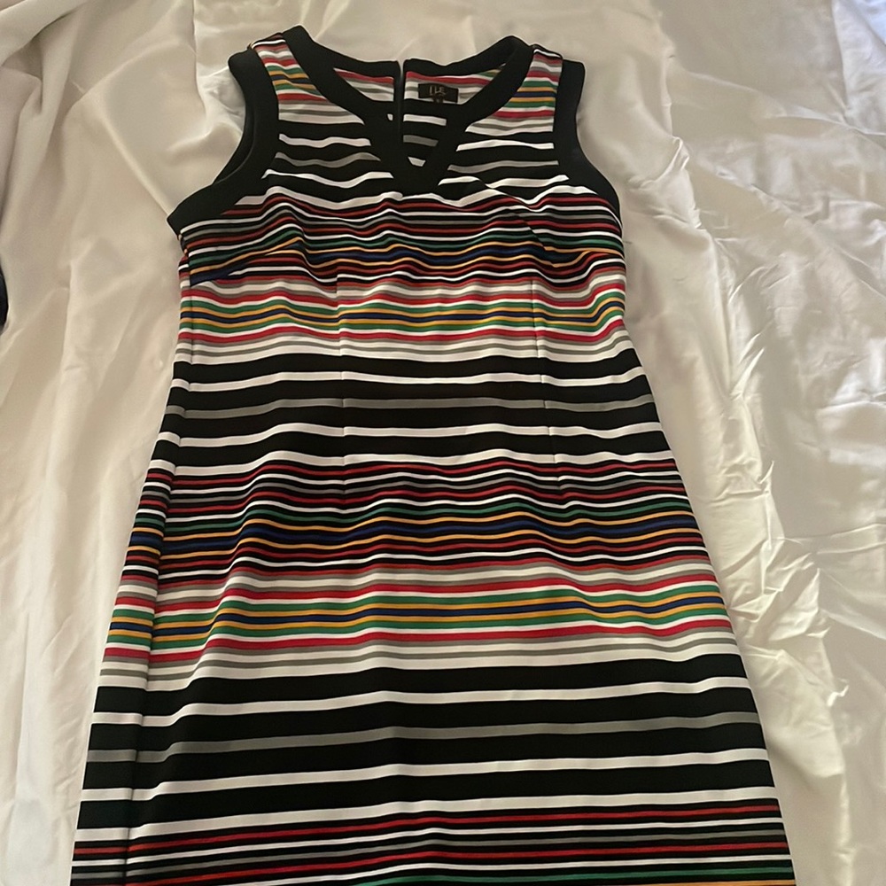 stripped knee length work dress sleeveless